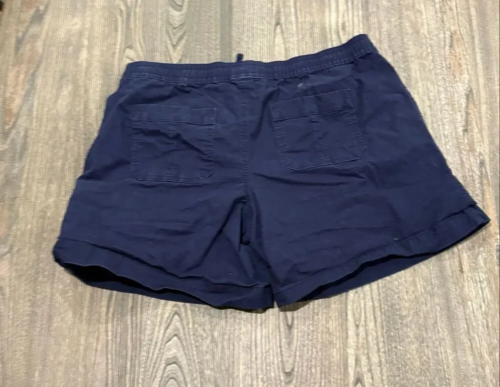 Natural Reflections Women's Elastic Waist Cotton Utility Shorts Navy Blue XL